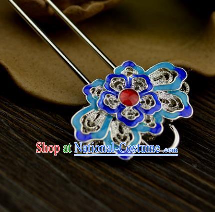 Chinese Traditional Ancient Hair Accessories Hanfu Hairpins Cloisonne Blueing Lotus Hair Clip Headwear for Women