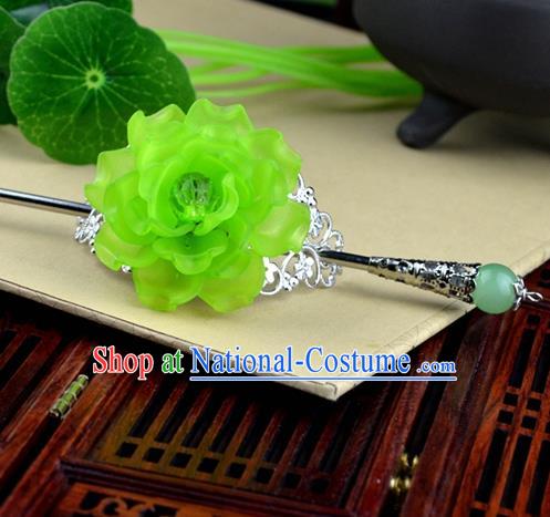 Chinese Traditional Ancient Hair Accessories Hanfu Hairpins Green Peony Hairdo Crown Headwear for Women