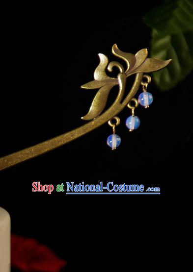 Chinese Traditional Ancient Hair Accessories Hanfu Lotus Hairpins Beads Tassel Hair Clip Headwear for Women