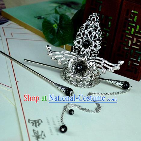 Chinese Traditional Ancient Hair Accessories Hanfu Hairpins Black Beads Hairdo Crown Headwear for Women