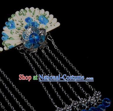 Chinese Traditional Ancient Hair Accessories Hanfu Hairpins Blue Beads Hair Stick Headwear for Women