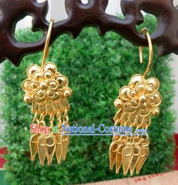 Chinese Traditional Ornaments Accessories Ancient Miao Minority Golden Tassel Earrings for Women