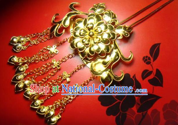 Chinese Traditional Ancient Queen Golden Bells Tassel Hairpins Hair Accessories for Women