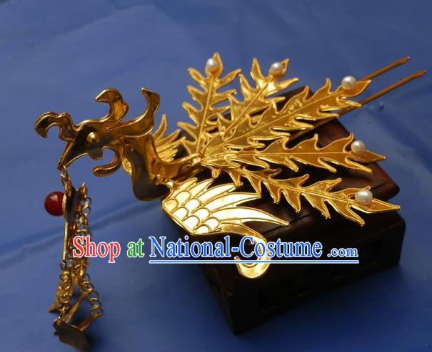 Chinese Traditional Miao Nationality Golden Phoenix Step Shake Hair Accessories Tassel Hairpins Headwear for Women