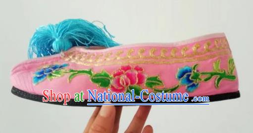 Chinese Traditional Embroidered Shoes Beijing Opera Pink Blood Stained Shoes for Women