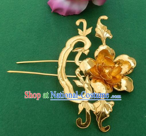 Chinese Traditional Ancient Princess Golden Peony Hair Clip Hairpins Hair Accessories for Women