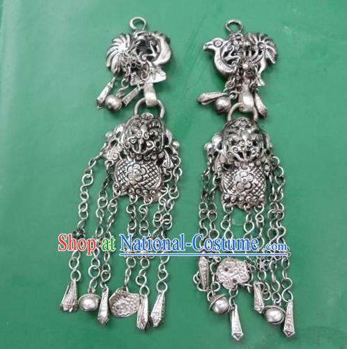 Chinese Traditional Ornaments Accessories Ancient Miao Minority Sliver Bird Earrings for Women