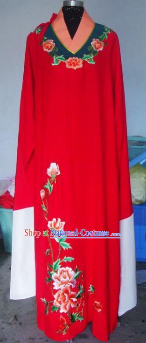 Chinese Traditional Beijing Opera Scholar Costumes China Peking Opera Niche Embroidered Peony Red Clothing for Adults