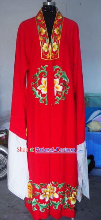 Chinese Traditional Beijing Opera Scholar Costumes China Peking Opera Niche Embroidered Peony Red Robe for Adults