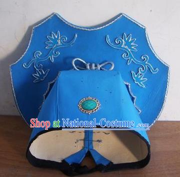 Chinese Traditional Beijing Opera Niche Scholar Blue Silk Hats for Men