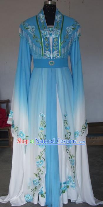 Chinese Traditional Beijing Opera Princess Embroidered Costumes China Peking Opera Actress Blue Dress for Adults