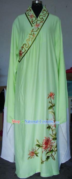 Chinese Traditional Beijing Opera Scholar Costumes Niche Embroidered Chrysanthemum Green Robe for Adults