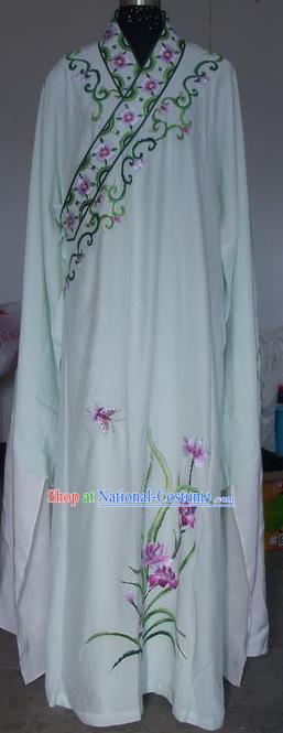 Chinese Traditional Beijing Opera Scholar Costumes Niche Embroidered Orchid White Silk Robe for Adults