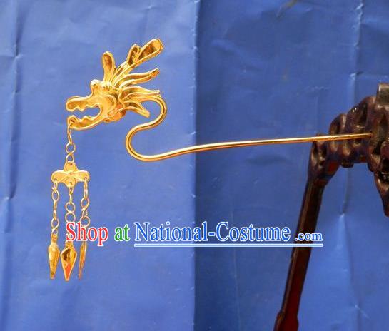 Chinese Traditional Miao Nationality Hair Accessories Dragon Head Tassel Hairpins Headwear for Women