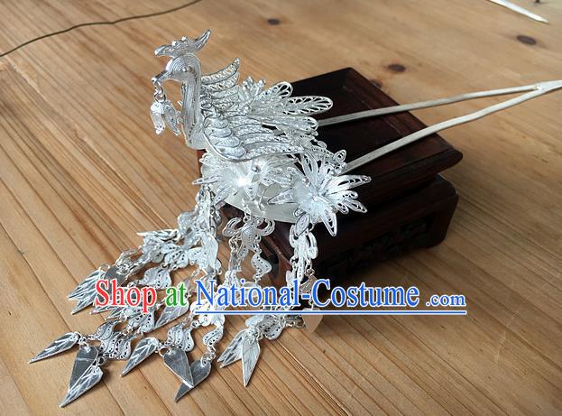 Chinese Traditional Ancient Sliver Tassel Hair Clip Hanfu Hairpins Hair Accessories for Women