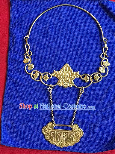 Handmade Chinese Miao Nationality Necklace Sliver Hmong Golden Hanfu Necklet for Women