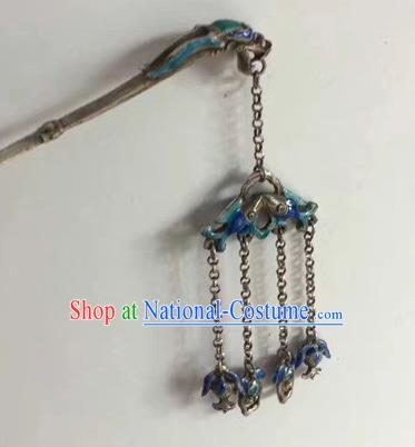 Chinese Traditional Ancient Bride Sliver Hair Clip Hanfu Blueing Dragon Hairpins Hair Accessories for Women