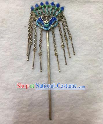 Chinese Traditional Ancient Bride Tassel Hair Clip Hanfu Blueing Bat Hairpins Hair Accessories for Women