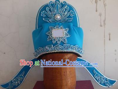 Chinese Traditional Beijing Opera Number One Scholar Blue Hats for Men