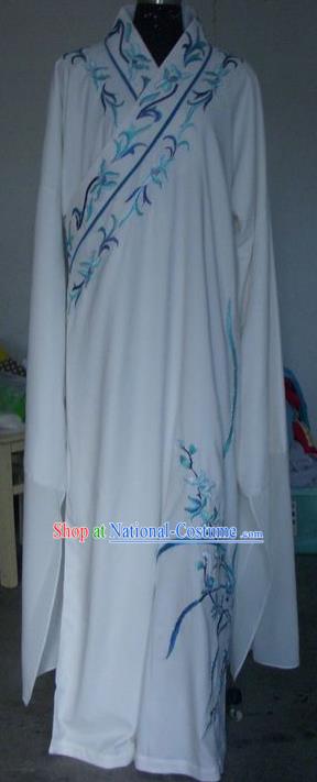 Chinese Traditional Shaoxing Opera Scholar Costumes Peking Opera Niche Embroidered Orchid White Robe for Adults