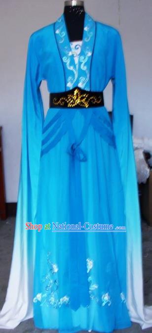 Chinese Traditional Beijing Opera Actress Blue Dress China Peking Opera Embroidered Costumes for Adults