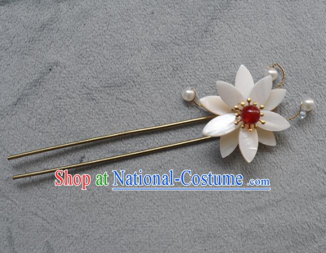 Chinese Traditional Hair Accessories Ancient Bride Hairpins White Lotus Hair Clip for Women