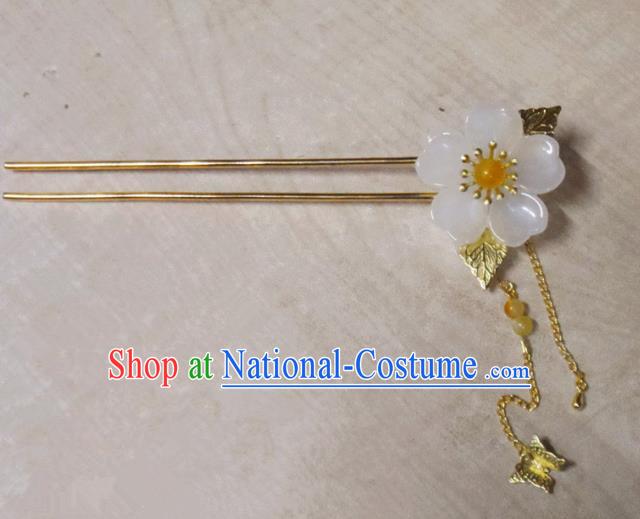 Chinese Traditional Hair Accessories Ancient Bride Hairpins White Flower Tassel Hair Clip for Women