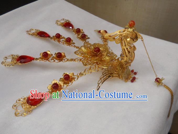 Chinese Traditional Hair Accessories Ancient Bride Hairpins Phoenix Tassel Hair Clip for Women