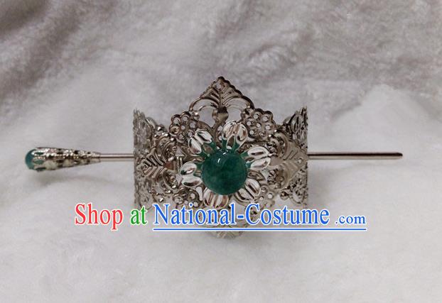 Chinese Traditional Ancient Prince Green Bead Hairdo Crown Hair Accessories Swordsman Hairpins for Men