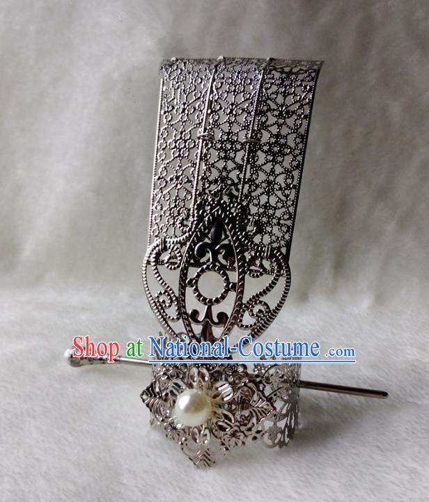 Chinese Traditional Ancient Prince White Bead Hairdo Crown Hair Accessories Swordsman Hairpins for Men