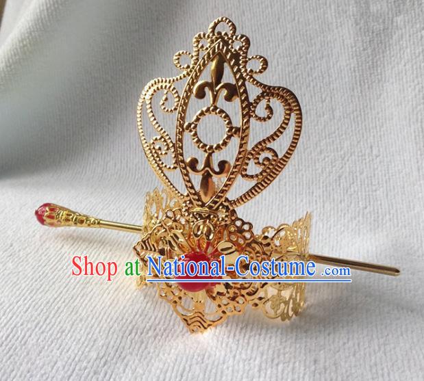 Chinese Traditional Ancient Prince Red Bead Tuinga Hair Accessories Swordsman Hairpins for Men