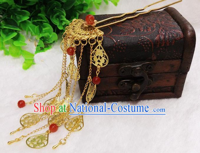 Chinese Traditional Hair Accessories Ancient Bride Hairpins Golden Tassel Step Shake for Women