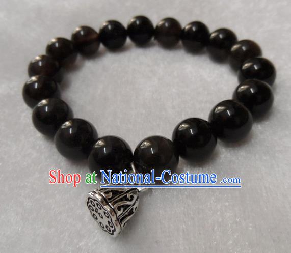 Handmade Chinese Black Beads Bracelet Traditional Bangle for Women