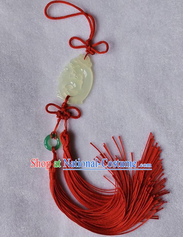 Handmade Chinese Ancient Jade Pendant Red Tassel Waist Accessories for Women