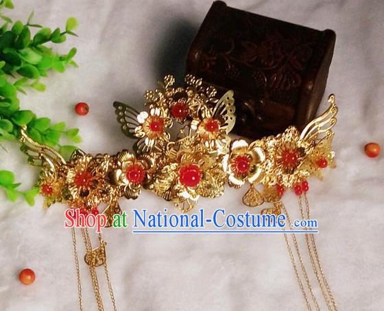 Chinese Traditional Hair Accessories Ancient Bride Phoenix Coronet Hairpins Tassel Hair Clip for Women