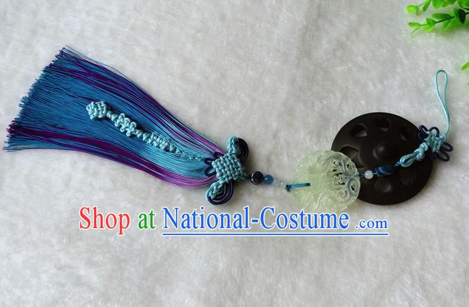 Handmade Chinese Ancient Jade Pendant Blue Tassel Waist Accessories for Women