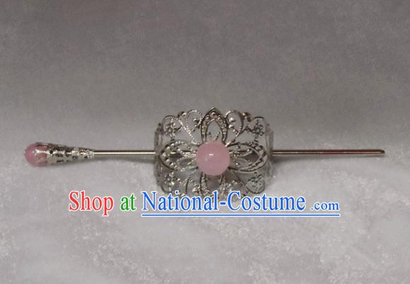 Chinese Traditional Ancient Handmade Pink Bead Hairdo Crown Hair Accessories Swordsman Hairpins for Men