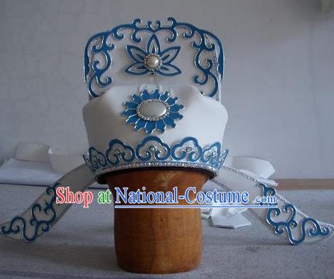 Chinese Traditional Beijing Opera Taoist Priest Scholar White Hats Headwear for Men