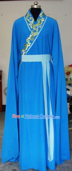 Chinese Traditional Shaoxing Opera Niche Blue Robe Clothing Peking Opera Scholar Costume for Adults