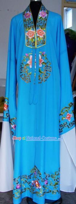 Chinese Traditional Shaoxing Opera Niche Embroidered Peony Blue Robe Clothing Peking Opera Scholar Costume for Adults