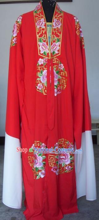 Chinese Traditional Shaoxing Opera Scholar Embroidered Peony Red Robe Peking Opera Niche Costumes for Adults