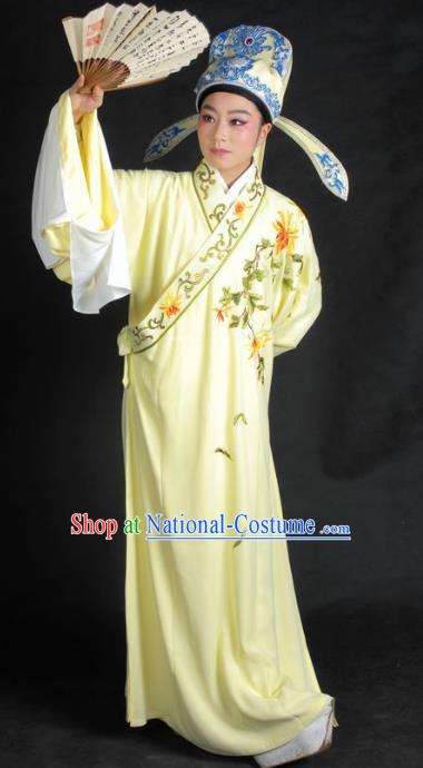 Chinese Traditional Shaoxing Opera Embroidered Yellow Robe Peking Opera Niche Costume for Adults