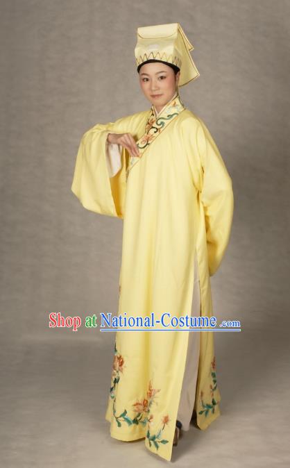 Chinese Traditional Shaoxing Opera Taoist Embroidered Yellow Robe Peking Opera Niche Costume for Adults