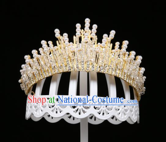 Children Modern Dance Hair Accessories Stage Performance Golden Crystal Royal Crown for Kids