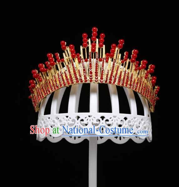 Children Modern Dance Hair Accessories Stage Performance Red Crystal Royal Crown for Kids