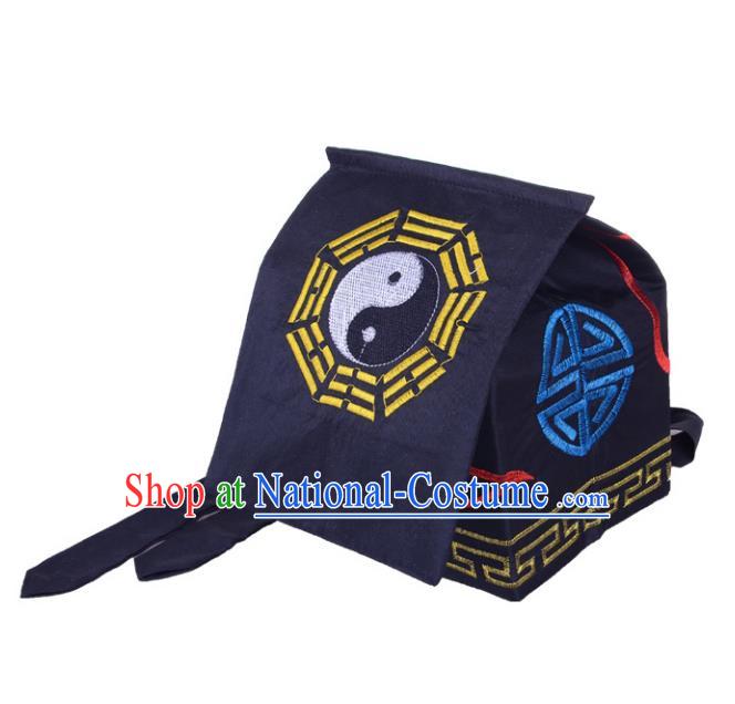 Chinese Traditional Martial Arts Taoist Tai Chi Navy Scarf Hat for Men