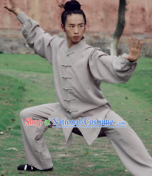 Chinese Traditional Martial Arts Costume Tai Chi Kung Fu Grey Clothing for Men