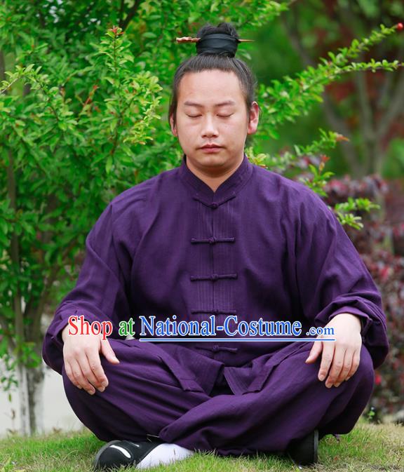 Chinese Traditional Martial Arts Costume Tai Chi Kung Fu Purple Clothing for Men