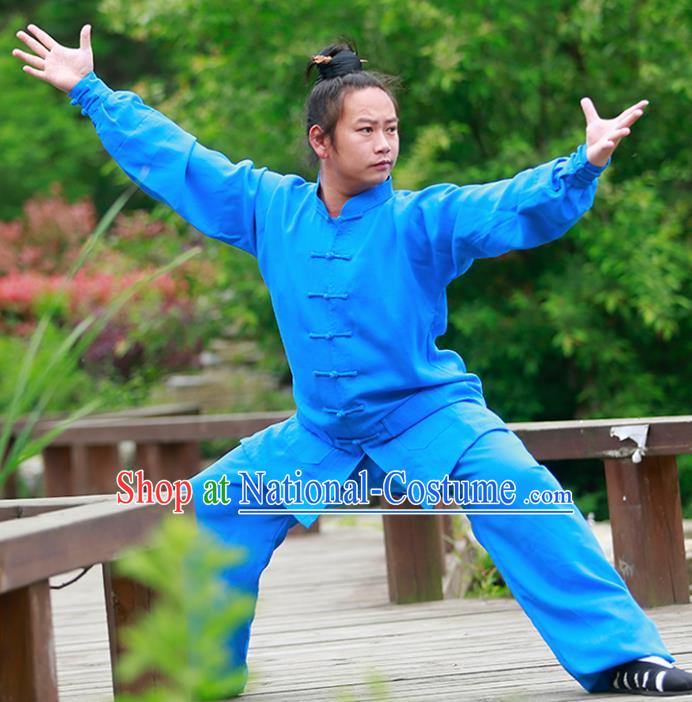 Chinese Traditional Martial Arts Costume Tai Chi Kung Fu Blue Clothing for Men