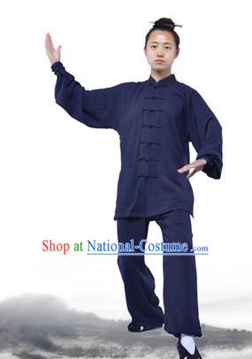 Chinese Traditional Martial Arts Costumes Tai Chi Kung Fu Navy Suits for Women